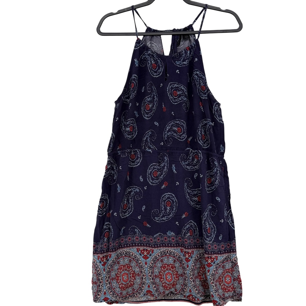 Full Tilt Paisley Halter Dress Womens XL Navy Blue Boho Medallion Mini Dress